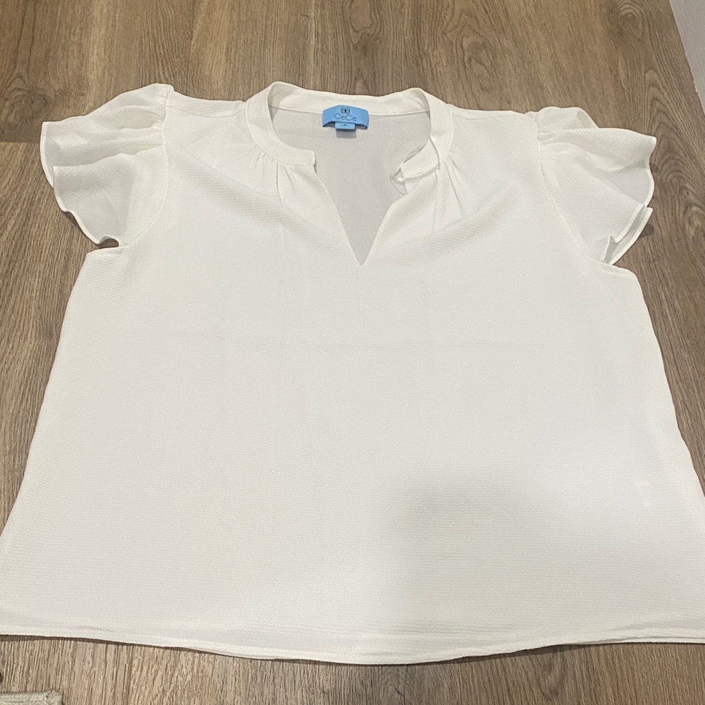 CeCe White Blouse with Ruffle Sleeves